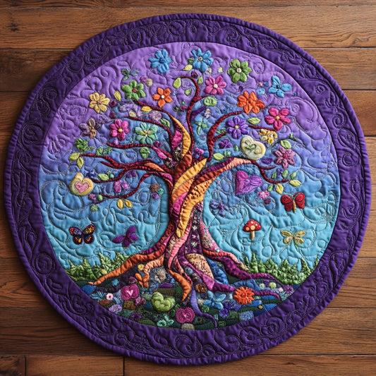 Purple Tree Of Life WU2503031CL Quilted Round Mat