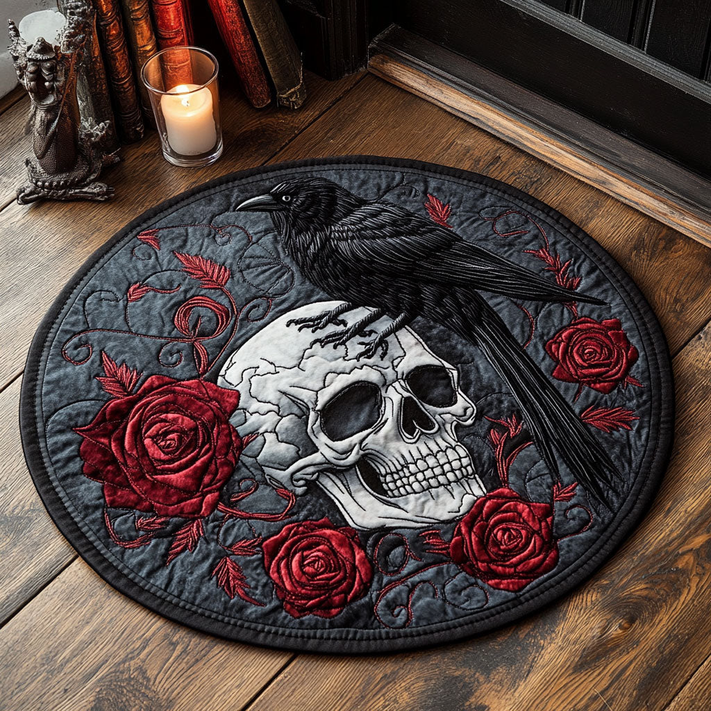 Raven And Skull WU2103026CL Quilted Round Mat