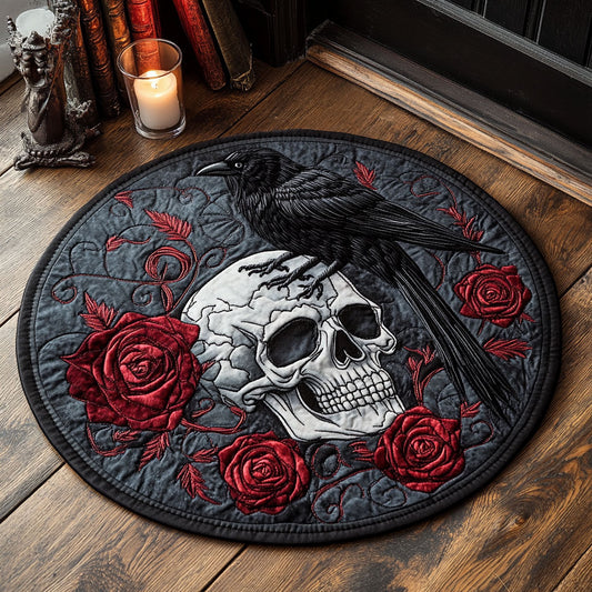 Raven And Skull WU2103026CL Quilted Round Mat