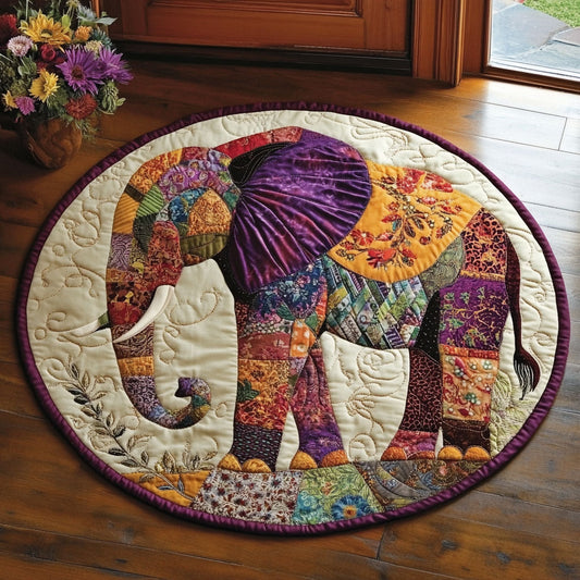 Rustic Elephant WU2503099CL Quilted Round Mat