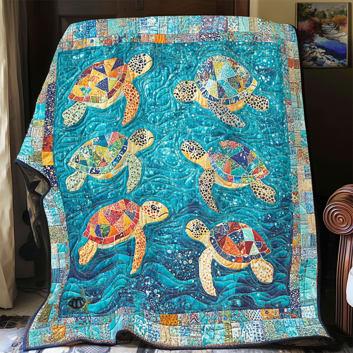 Sea Turtle Ocean Waves WU2012015CL Quilt