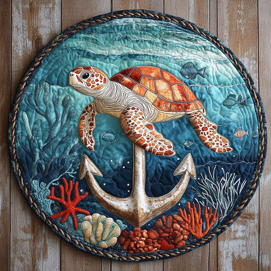 Sea Turtles Vintage Anchor WU2403004CL Quilted Round Mat