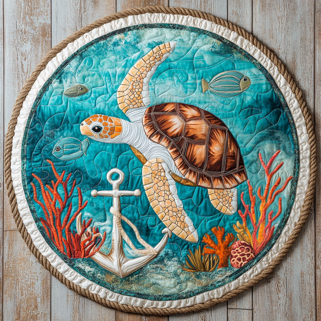 Sea Turtles Vintage Anchor WU2403005CL Quilted Round Mat