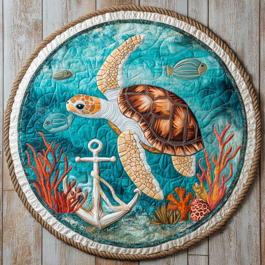 Sea Turtles Vintage Anchor WU2403005CL Quilted Round Mat