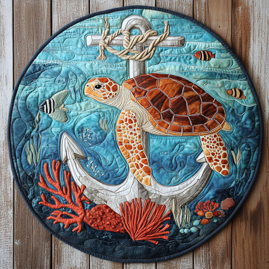 Sea Turtles Vintage Anchor WU2403006CL Quilted Round Mat