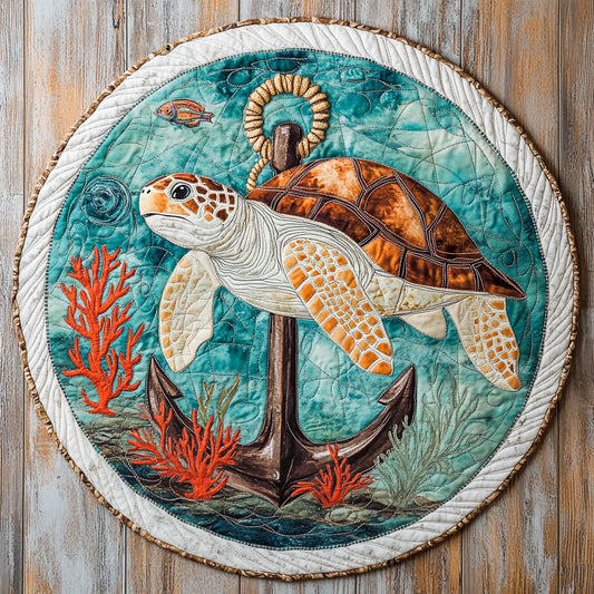 Sea Turtles Vintage Anchor WU2403007CL Quilted Round Mat