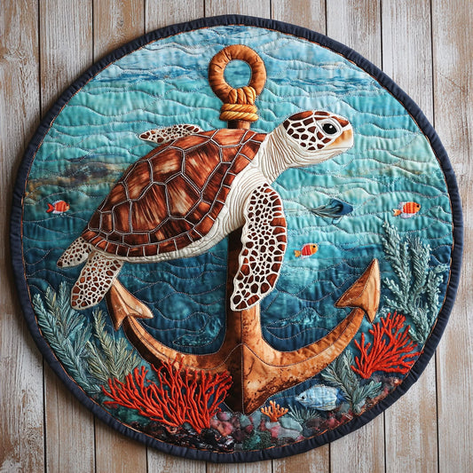 Sea Turtles Vintage Anchor WU2403008CL Quilted Round Mat