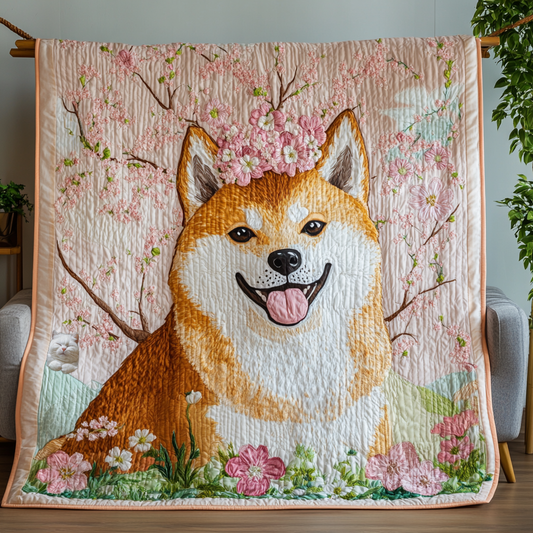 Shiba Inu Under The Cherry Blossoms WU1112025CL Quilt