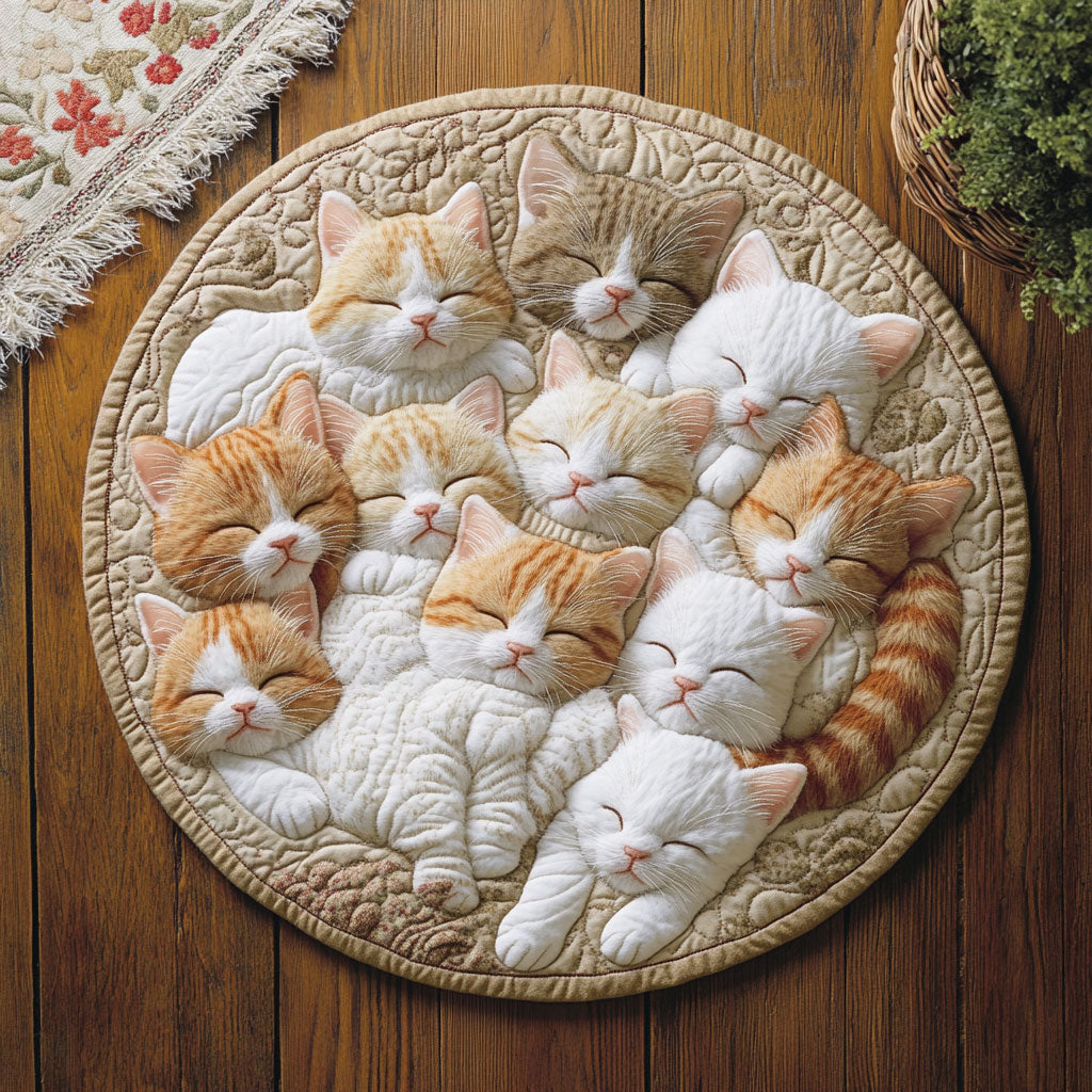 Sleeping Kittens WU2103059CL Quilted Round Mat