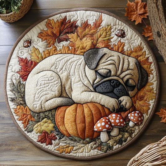 Sleeping Pug WU2103064CL Quilted Round Mat
