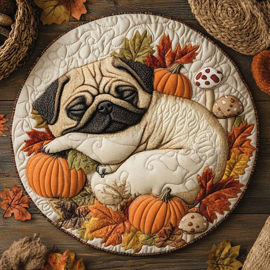 Sleeping Pug WU2103065CL Quilted Round Mat