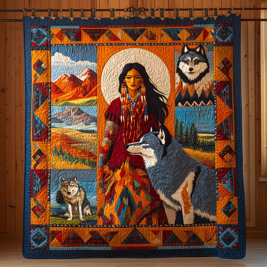 Spirit Moon Wolf And Woman WN0908077CL Quilt