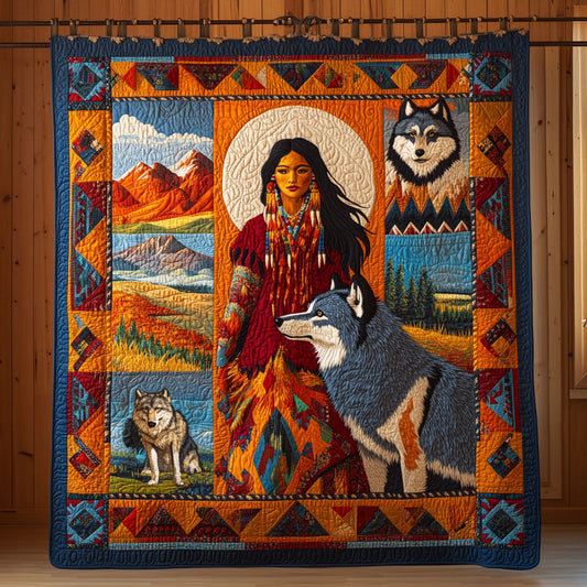 Spirit Moon Wolf And Woman WN0908077CL Quilt