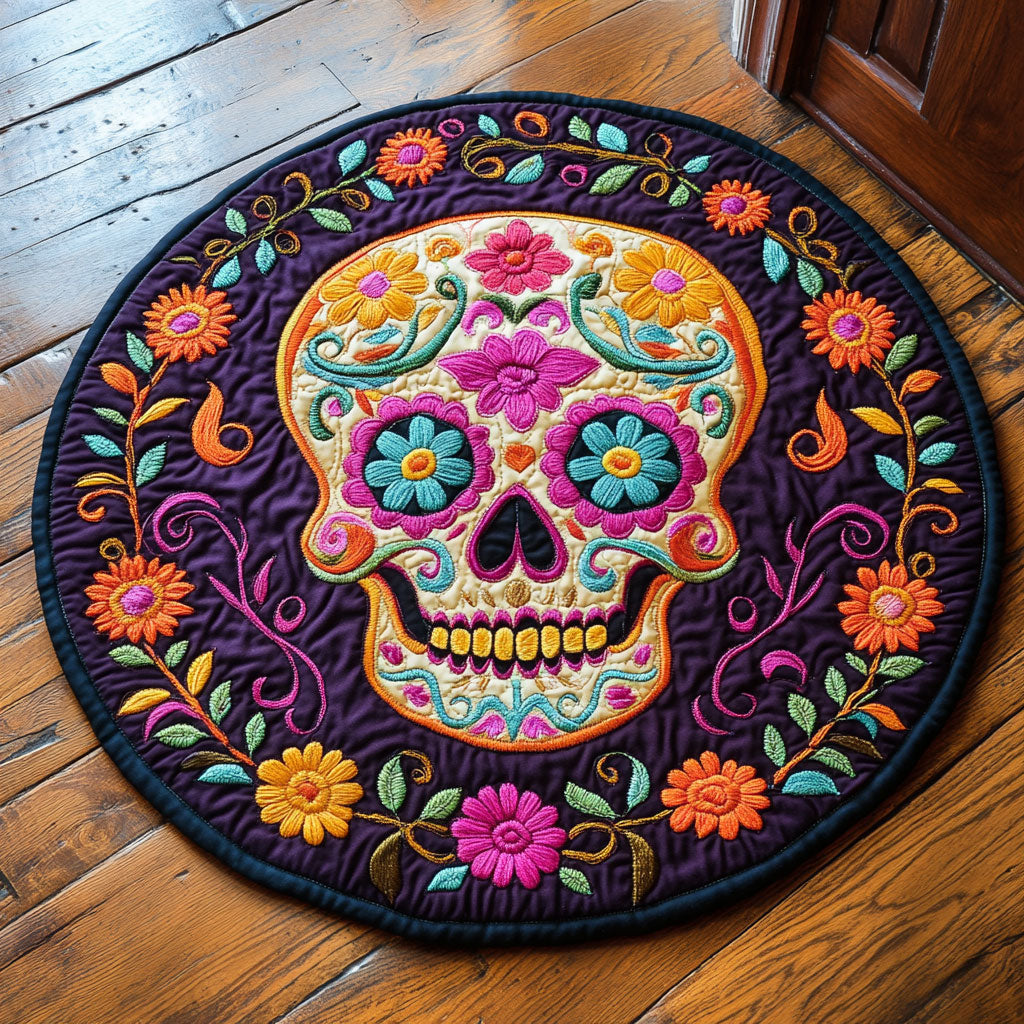 Sugar Skull WU2203032CL Quilted Round Mat