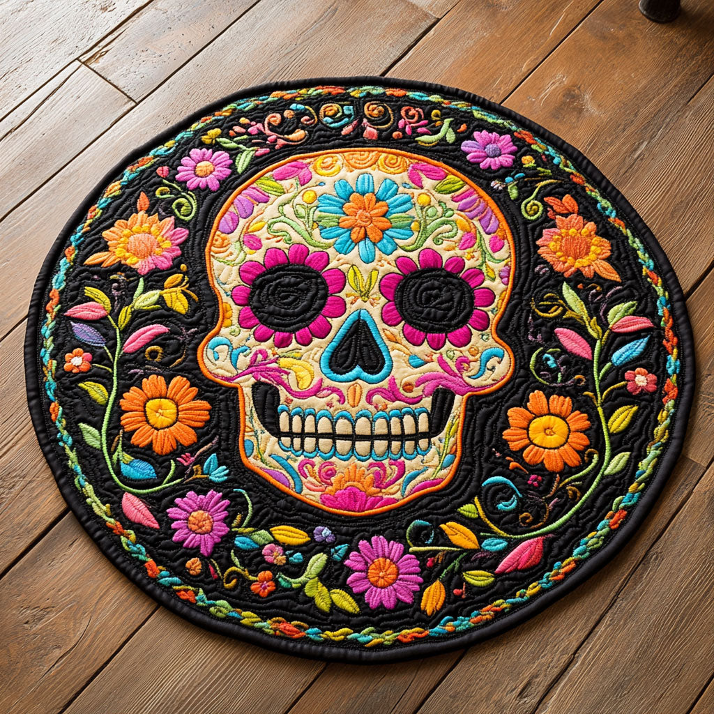 Sugar Skull WU2203034CL Quilted Round Mat