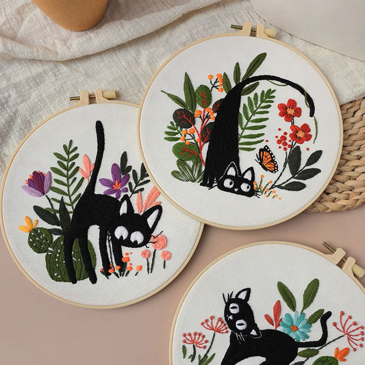 Black Cat DIY Embroidery Beginner Kits