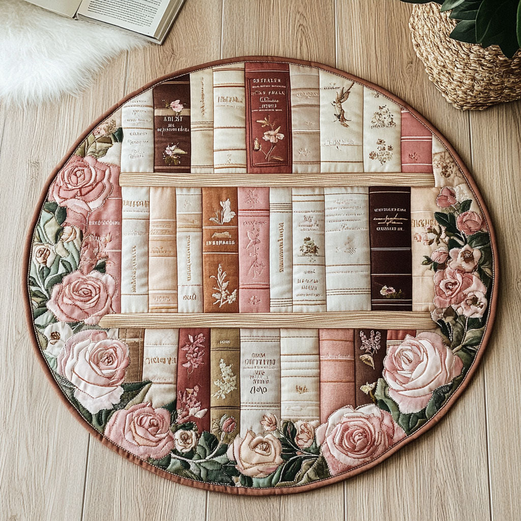 Vintage Bookshelf WU2203073CL Quilted Round Mat