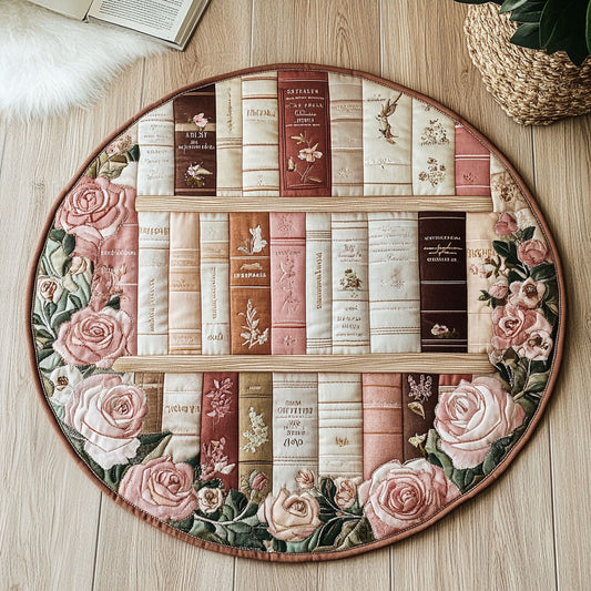 Vintage Bookshelf WU2203073CL Quilted Round Mat