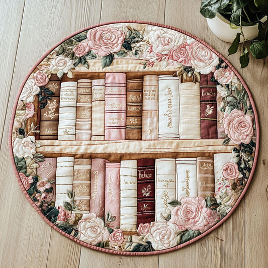 Vintage Bookshelf WU2203074CL Quilted Round Mat