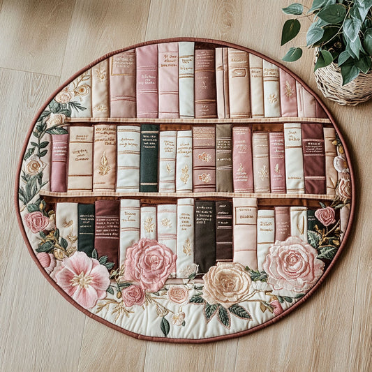 Vintage Bookshelf WU2203075CL Quilted Round Mat