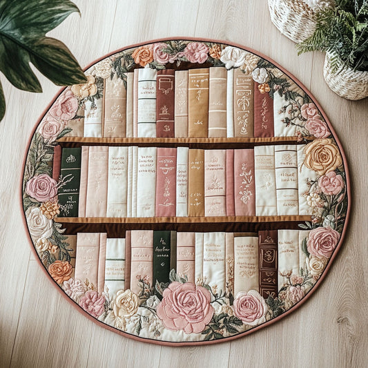 Vintage Bookshelf WU2203076CL Quilted Round Mat