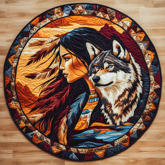 Wild Heart Wolf And Woman WN0908096CL Quilted Round Mat