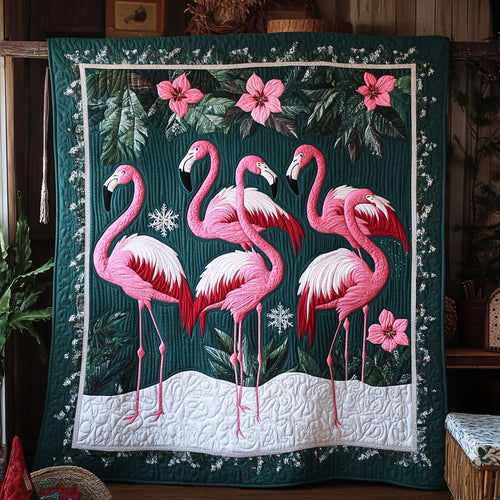 Winter Hibiscus Flamingos WY0808044CL Quilt